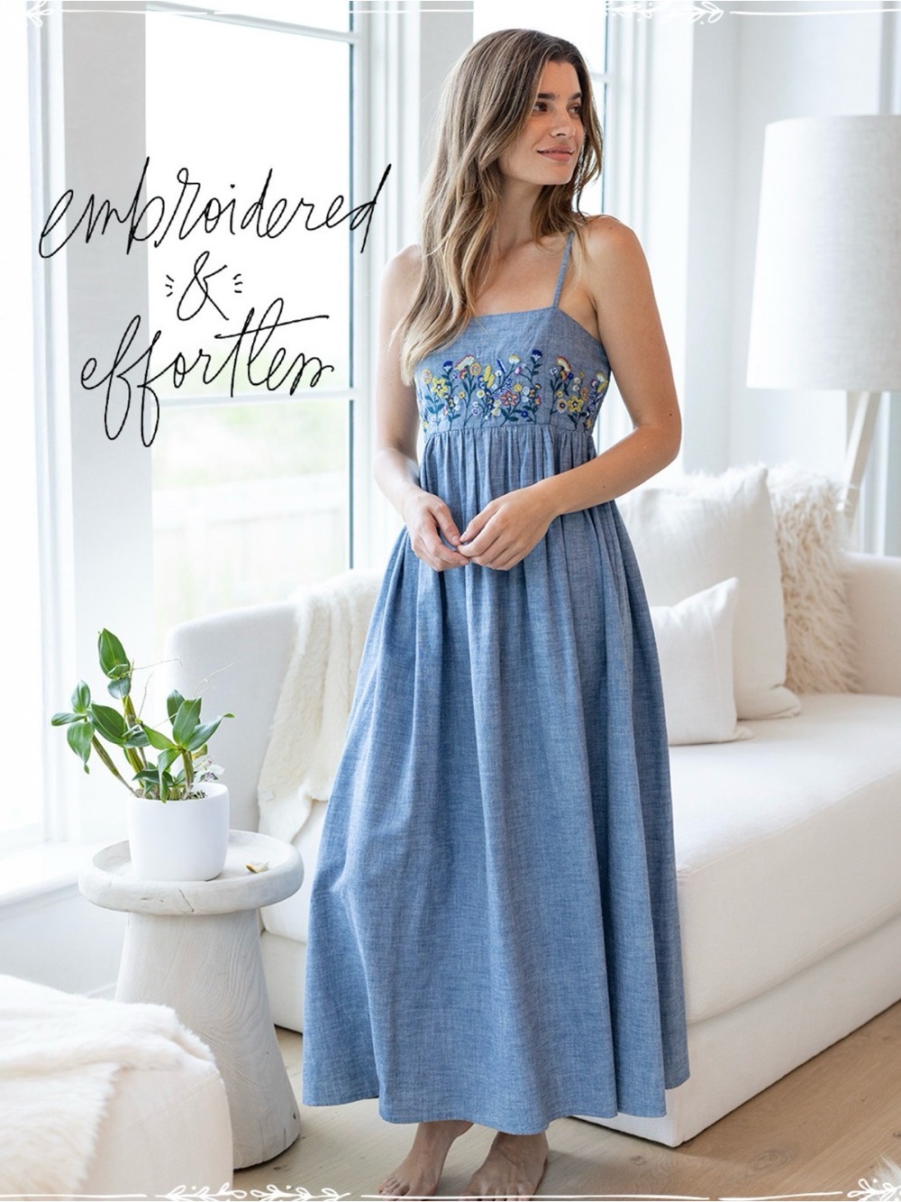 NWOT Natural Life Bailey Blue Embroidered Chambray Maxi Dress Rare Size XL